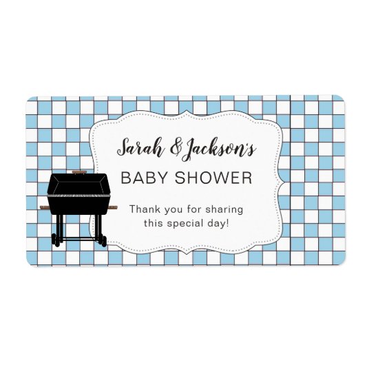 Blauwe Baby-Q baby shower voor flesje of waterfles Etiket (Voorkant)