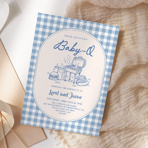 Blauwe Baby Q BBQ Picknick Couple Baby Shower Kaart
