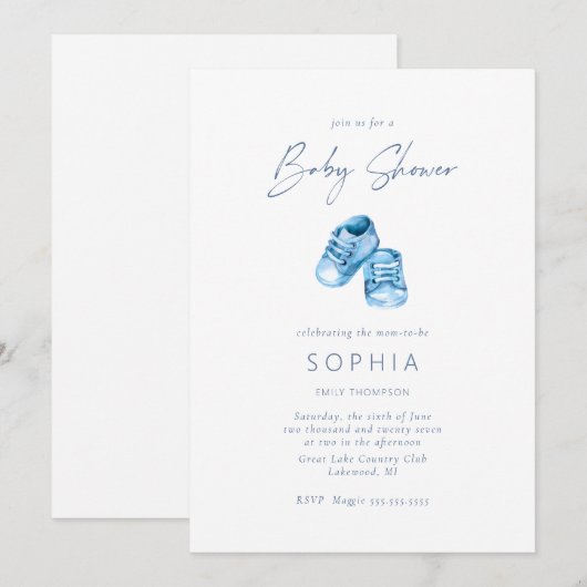 Blauwe baby schoenen, fijn Baby shower Kaart (Voorkant / Achterkant)