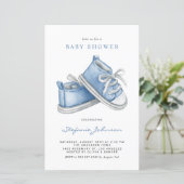 Blauwe Baby schoenen Het is een Baby shower-uitnod (Staand voorkant)