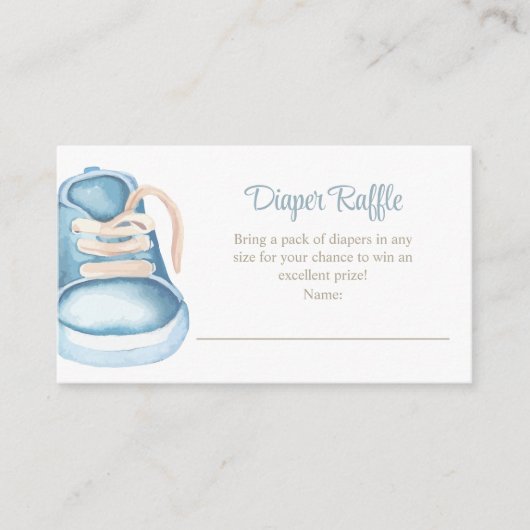 Blauwe Baby Schoenen Luier Raffle Behuizing Kaart (Voorkant)