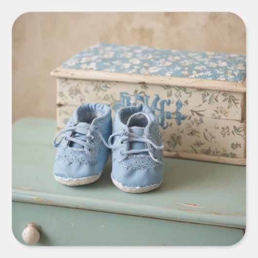 Blauwe Baby schoenen Vierkante Sticker (Voorkant)