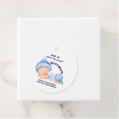 Blauwe baby shower, baby jongen shower bedankjes labels (In situ)