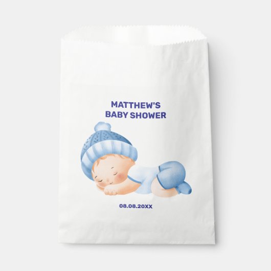 Blauwe baby shower, baby jongen shower bedankzakje (Voorkant)