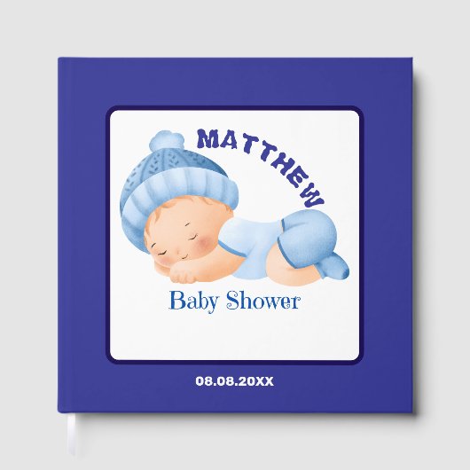 Blauwe baby shower, baby jongen shower gastenboek (Voorkant)