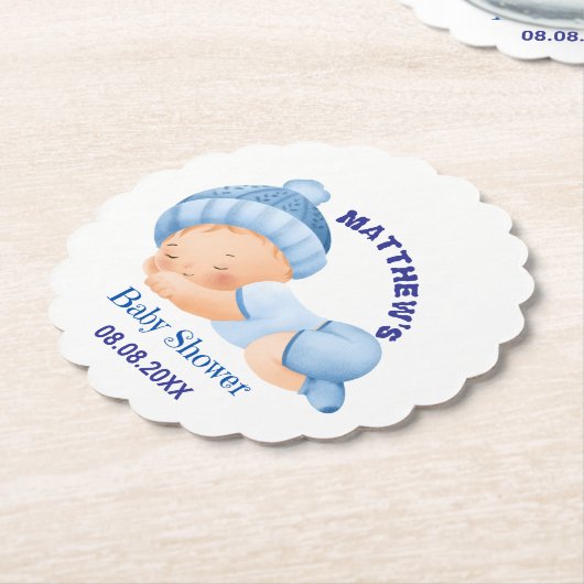 Blauwe baby shower, baby jongen shower kartonnen onderzetters (Gekanteld)