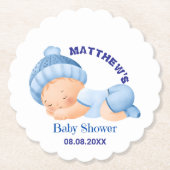 Blauwe baby shower, baby jongen shower kartonnen onderzetters (Voorkant)