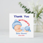 Blauwe Baby Shower, Baby Jongens Shower Bedankkaart (Staand voorkant)