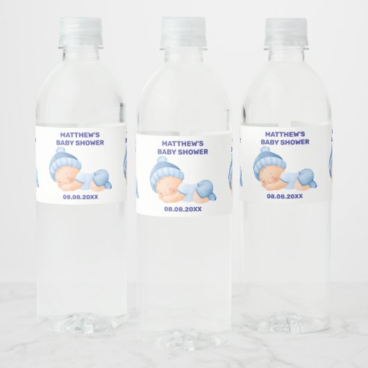 Blauwe Baby Shower, Baby Jongens Shower Waterfles Etiket (Flessen)