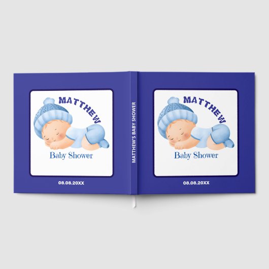 Blauwe baby shower, baby jongensfeestje gastenboek (Volledig)