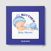 Blauwe baby shower, baby jongensfeestje gastenboek (Achterkant)