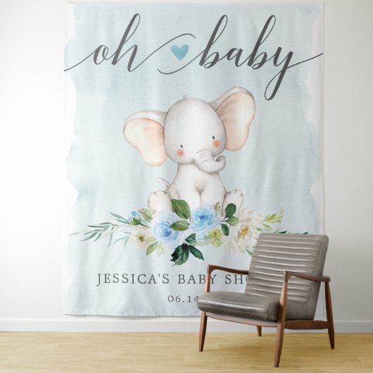 Blauwe Baby shower banner foto achtergrond Wandkleed (In situ)