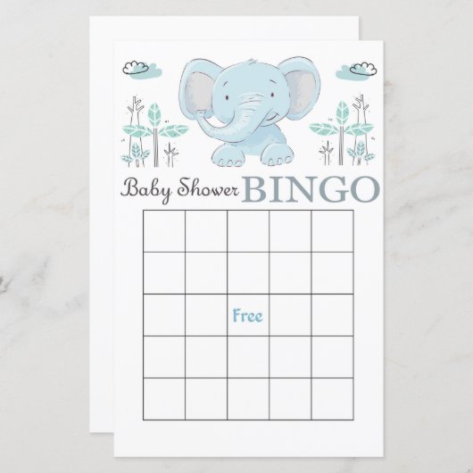 Blauwe baby shower bingo (Voorkant / Achterkant)
