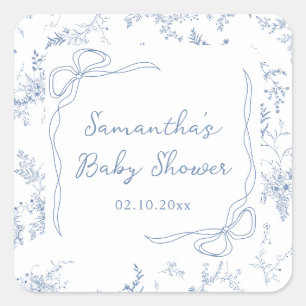 Blauwe Baby Shower Bloemenslinger Vierkante Sticker