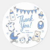 Blauwe Baby Shower Dank Je Sticker (Voorkant)