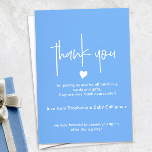 Blauwe baby shower dankkaart met klein hart kaart