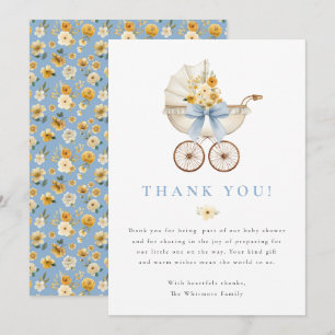 Blauwe Baby Shower Dankkaart   Vintage Wieg Bedankkaart
