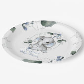 Blauwe Baby shower Elephant Waterverf Greenery Papieren Bordje (Gekanteld)