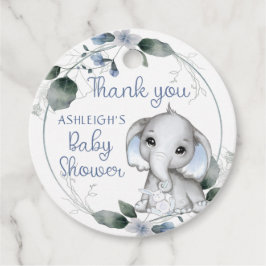 Blauwe Baby shower Elephant Waterverf Hartelijk da Bedankjes Labels