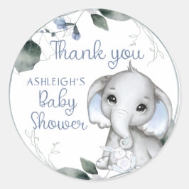 Blauwe Baby shower Elephant Waterverf Hartelijk da Ronde Sticker