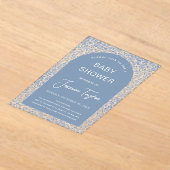 Blauwe baby shower jongensboog bloemmotief & scri Acryl Uitnodigingen (Laagn)