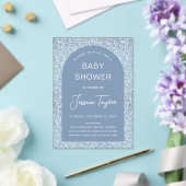 Blauwe baby shower jongensboog bloemmotief & scri Acryl Uitnodigingen (Insitu (Huwelijk))