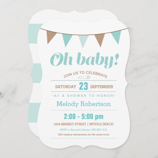 Blauwe baby shower kaart (Voorkant / Achterkant)