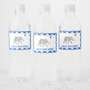 Blauwe Baby shower met olifant Waterfles Etiket