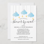 Blauwe baby shower per post op afstand strooiparti kaart (Voorkant)