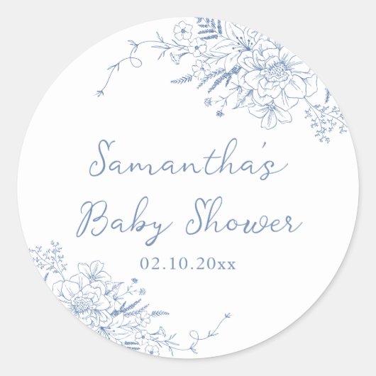 Blauwe Baby Shower Ronde Sticker (Voorkant)