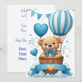 Blauwe Baby Shower Teddybeer 🧸 Kaart (Voorkant / Achterkant)