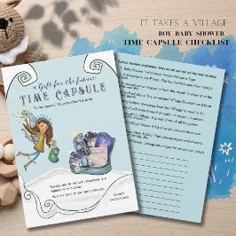 Blauwe Baby Shower Tijd Capsule Suggestie Checklis Kaart