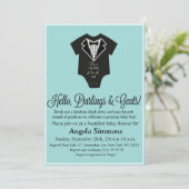 Blauwe baby shower uitnodiging (Staand voorkant)