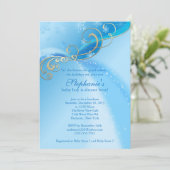 Blauwe Baby shower Uitnodiging Wintersneeuwvlokken (Staand voorkant)