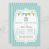 Blauwe  baby shower voor typografie kaart (Voorkant / Achterkant)