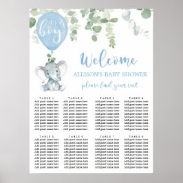 Blauwe baby shower-zeekaart voor olifanten poster