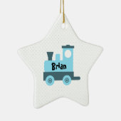 Blauwe Baby Speelgoed trein Star-versiering Keramisch Ornament (Rechts)