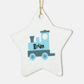 Blauwe Baby Speelgoed trein Star-versiering Keramisch Ornament (Links)