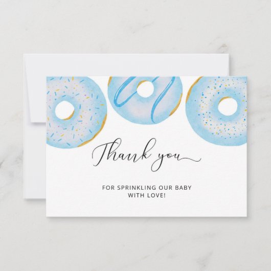 Blauwe baby sprinkle donut dank u kaart (Voorkant)