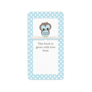 Blauwe Baby Uil op Boek Gift Bookplate Label