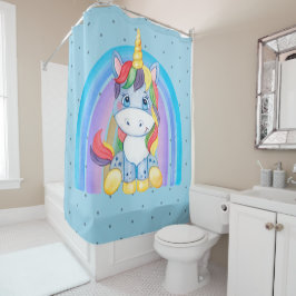 Blauwe Baby Unicorn op regenbooggordijn Douchegordijn