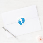 Blauwe baby-voet ronde sticker (Envelop)