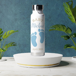Blauwe Baby-voetafdrukken Naam Waterfles
