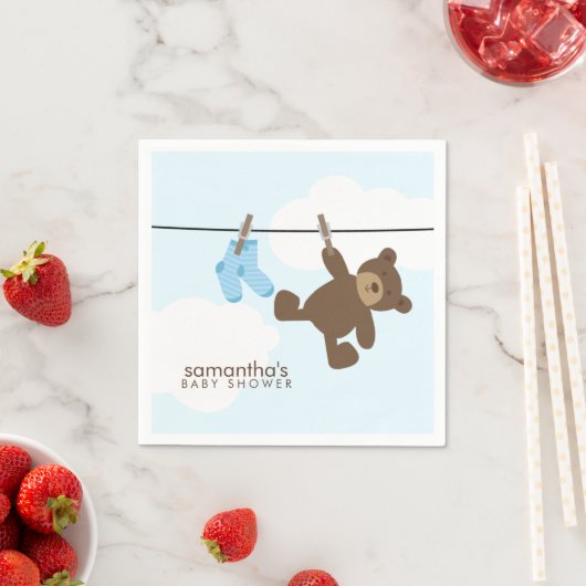 Blauwe Baby waslijn en teddybeer Servetten (Insitu)