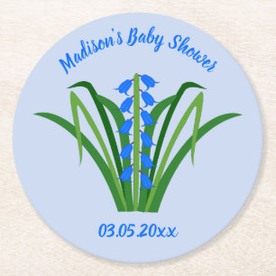 Blauwe Babyboemelaar Bloemen Lente Baby Shower Ronde Kartonnen Onderzetter