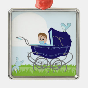 Blauwe  babyboomer metalen ornament