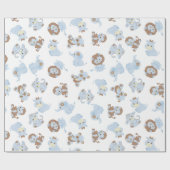 Blauwe babydieren cadeaupapier (Vlak)