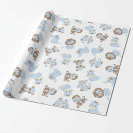 Blauwe babydieren cadeaupapier
