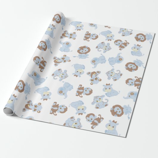 Blauwe babydieren cadeaupapier (Uitgerold)