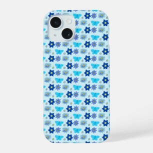 Blauwe Babyjongen Vlinders en Bloemen Patroon iPhone 15 Case
